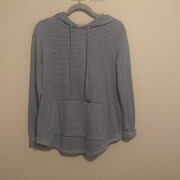 Workshop Republic Clothing Tops - Blue striped pull over hoodie